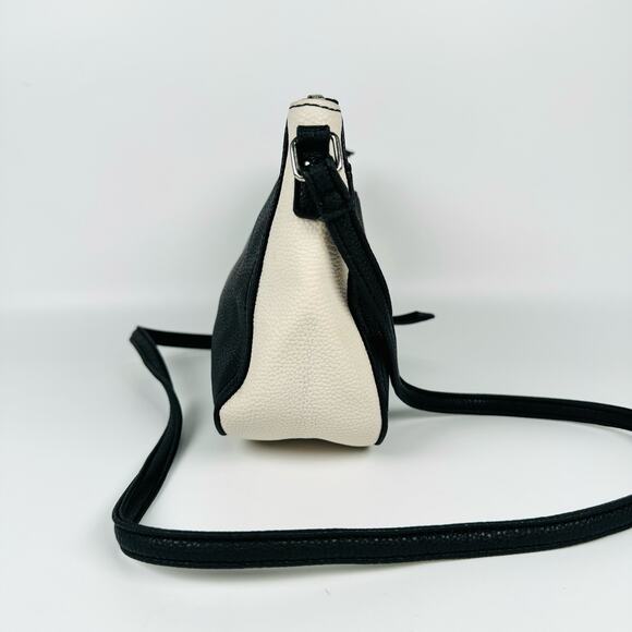 Y2K Nine West Women's Black White Small Adjustable Strap Leather Crossbody Bag - Picture 3 of 11